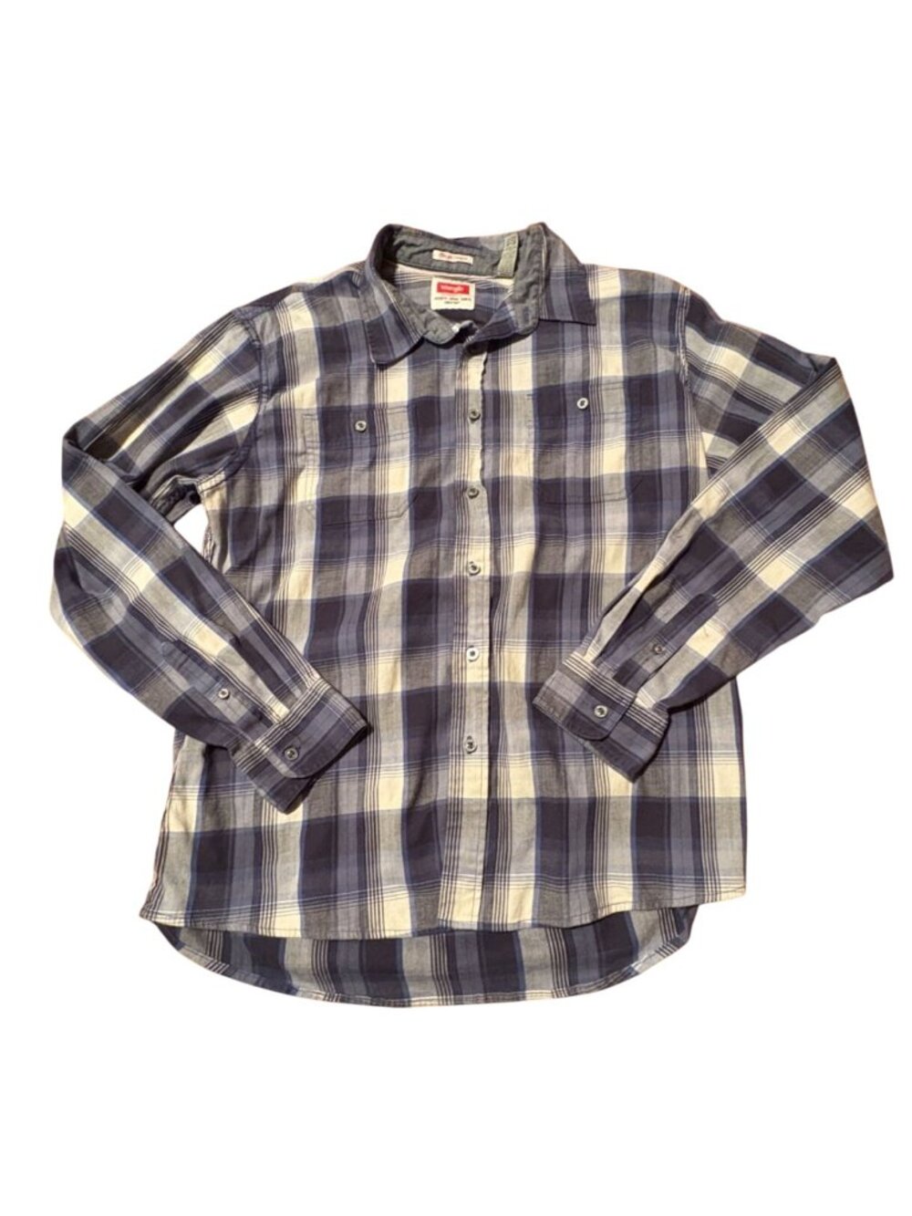 Wrangler Flex For Comfort Mens Button Front Plaid Shirt-Blue-XL-GUC